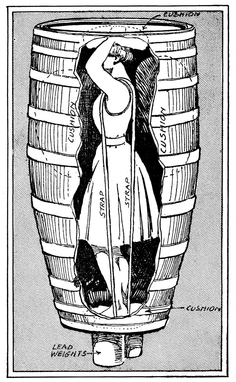Diagramme de Mme Anne Edson Taylor dans le tonneau avec lequel elle a plongé dans les chutes du Niagara, 1901 - Unbekannt