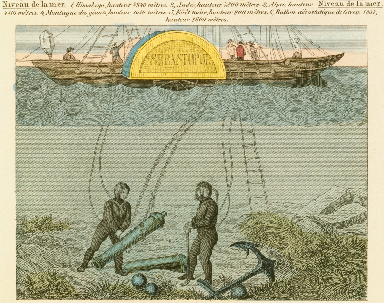 Plongeurs récupérant des canons du fond de la mer, c1855 - Unbekannt