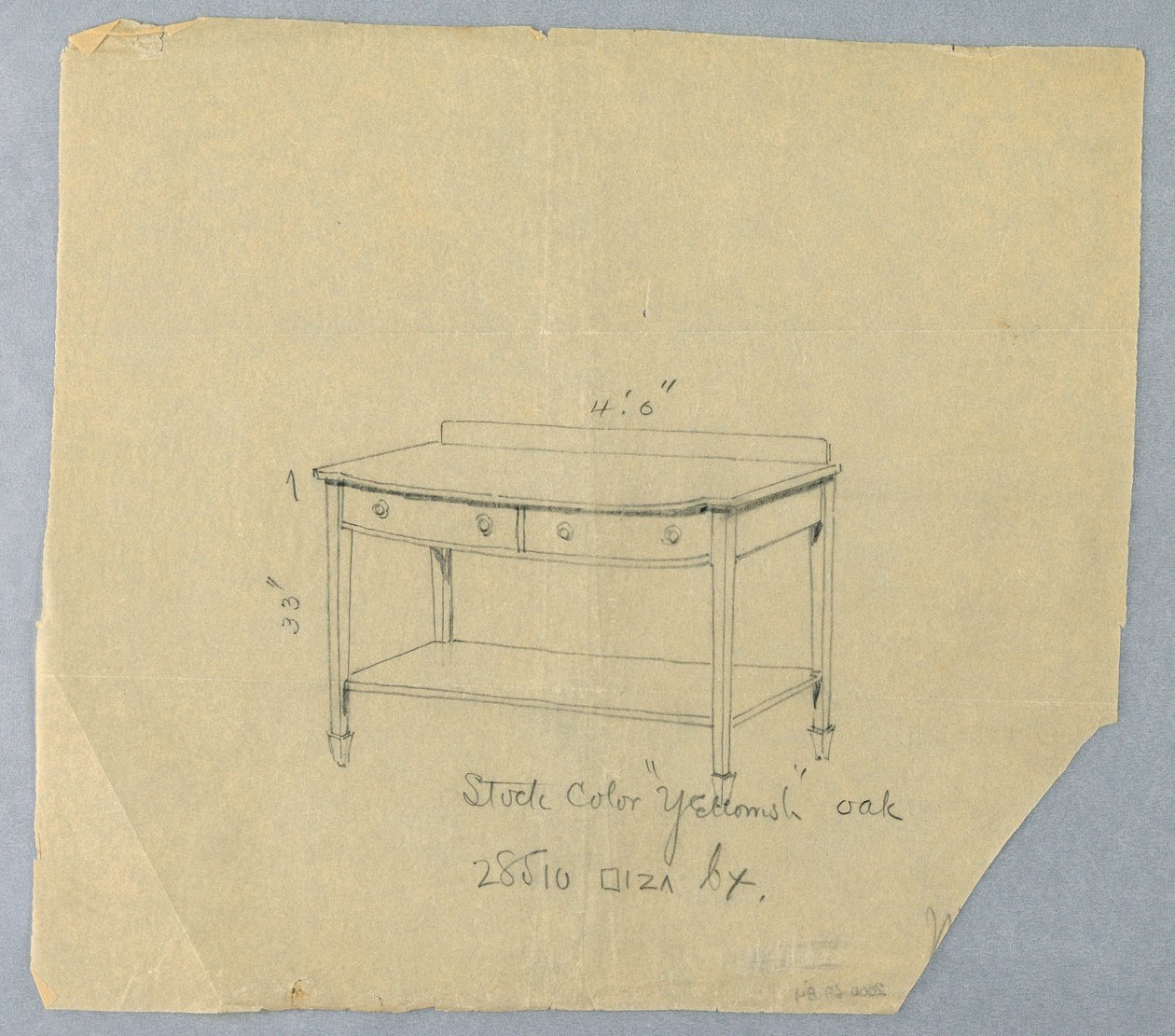 Dessin, Conception pour une table de service avec deux tiroirs et un front convexe, 1900-1905 - Unbekannt
