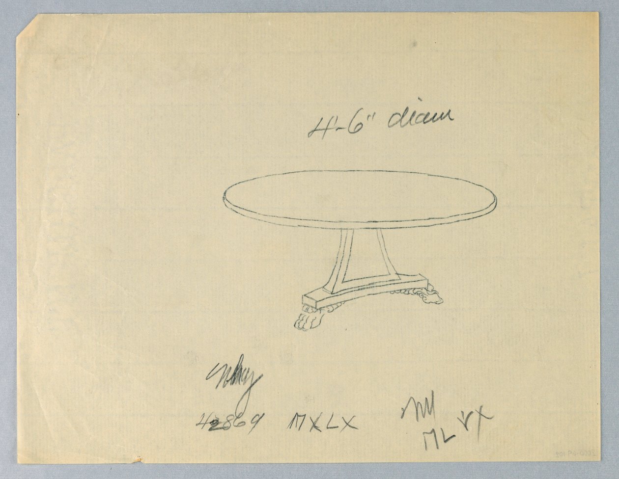 Dessin, Design pour une table ronde sur une base triangulaire - Unbekannt