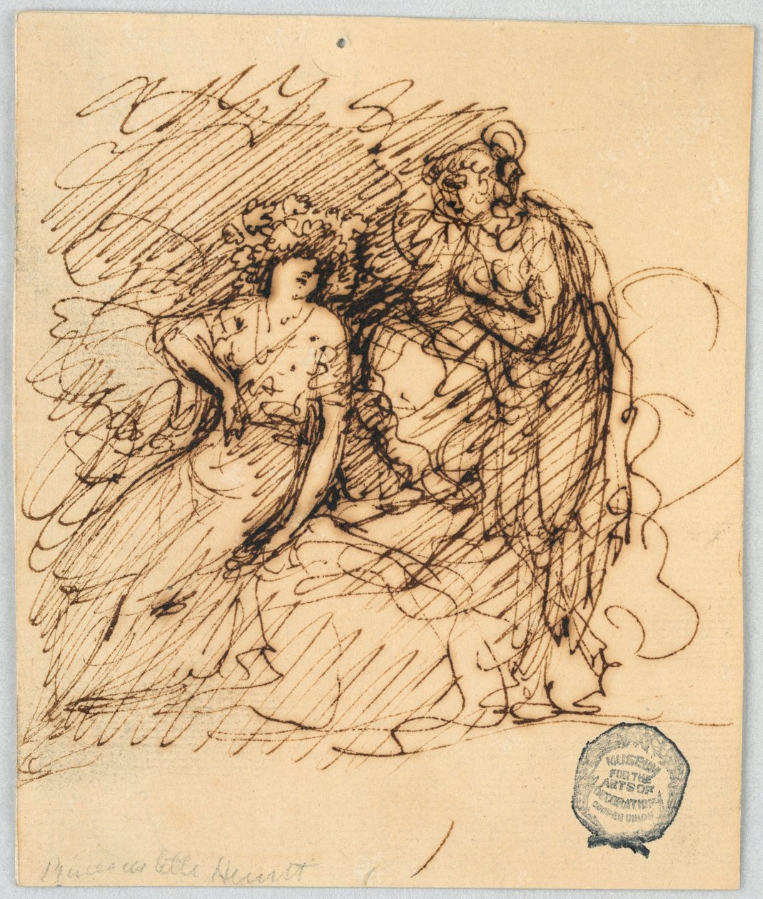 Dessin, Esquisse figurative avec une fille assise conversant avec une fille debout - Unbekannt