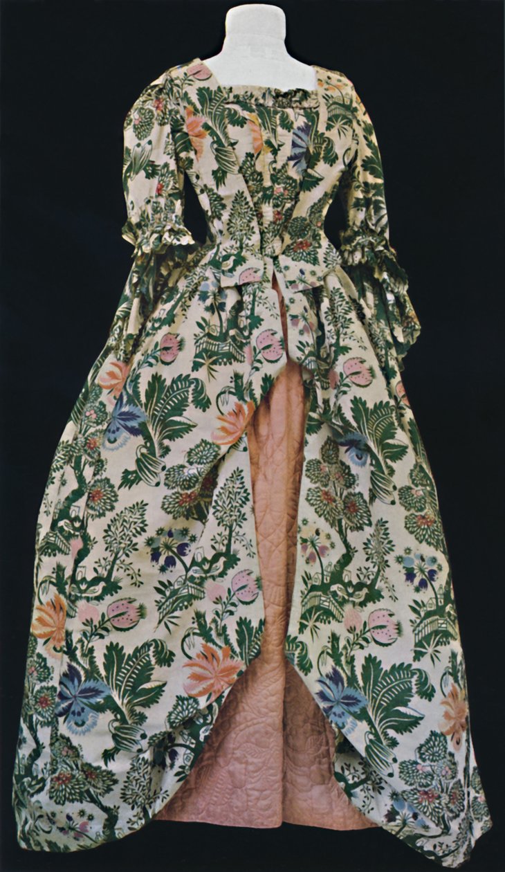 Robe en soie de Spitalfields, avec jupon matelassé en satin rose. Seconde moitié du XVIIIe siècle - Unbekannt