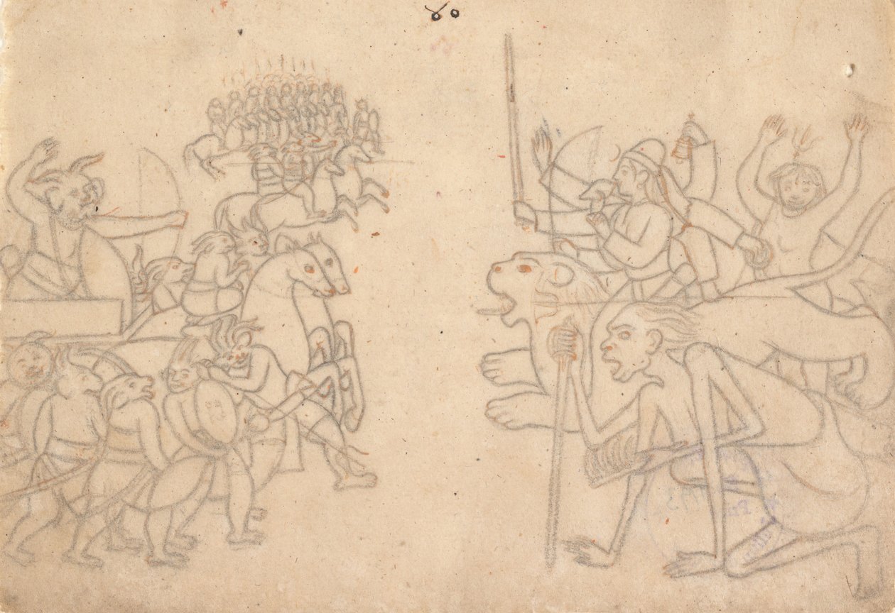 Durga et Kali Approchent les Armées Rassemblées de Chanda et Munda... le Devi Mahatmya, vers 1780 - Unbekannt