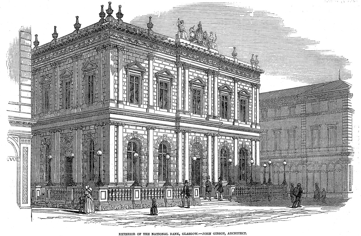Vue extérieure de la Banque nationale, Glasgow, Écosse, vers 1850 - Unbekannt