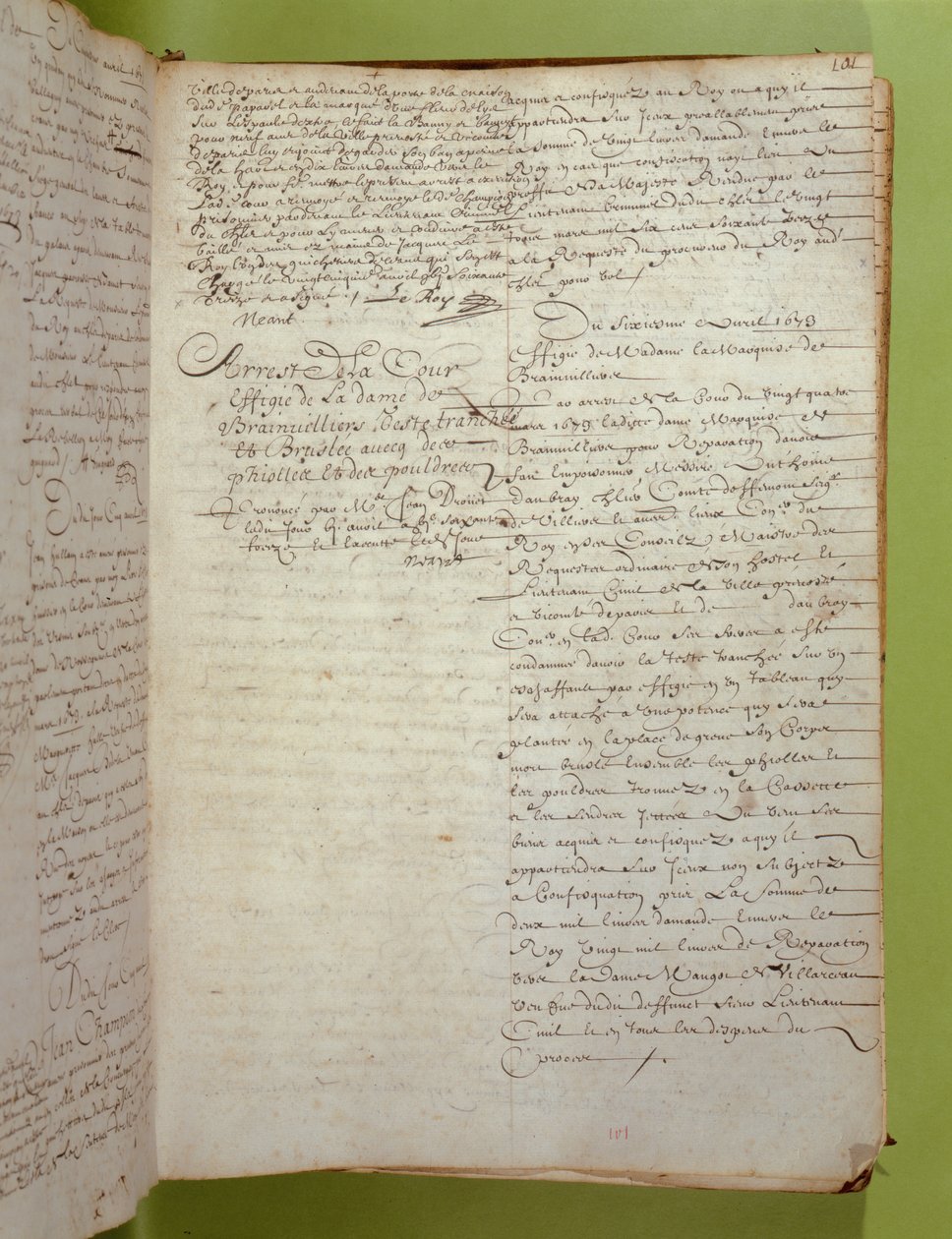 Extrait des registres de la Conciergerie de la condamnation à mort par exécution et brûlage de la marquise de Brinvilliers, avril 1673 - Unbekannt