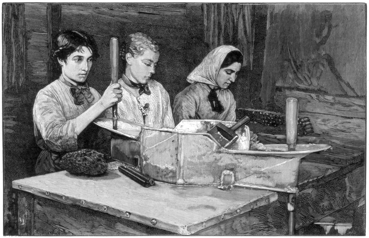 Remplissage de cartouches avec de la poudre de dynamite à Isleten, près de Fluelen, Suisse, 1893 - Unbekannt