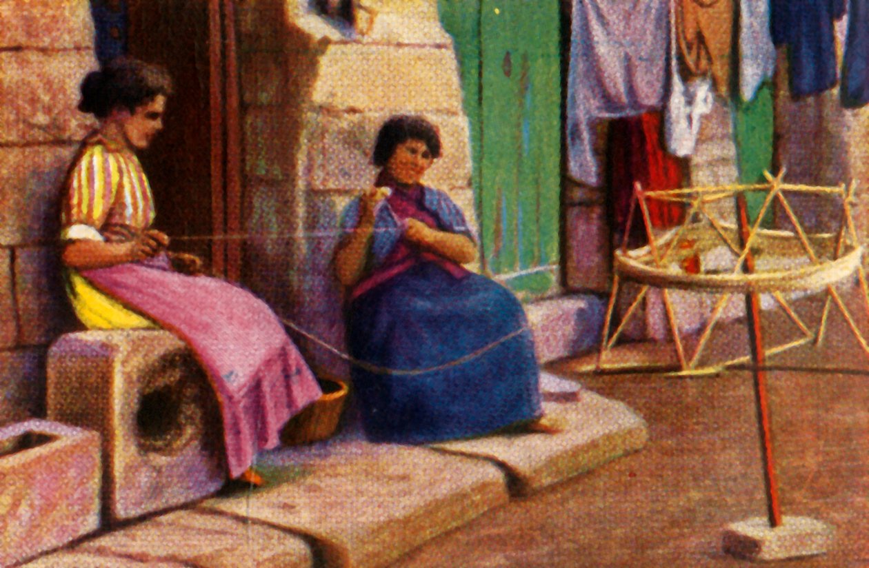 Femmes de pêche enroulant du fil pour les filets, Malte, vers 1928 - Unbekannt