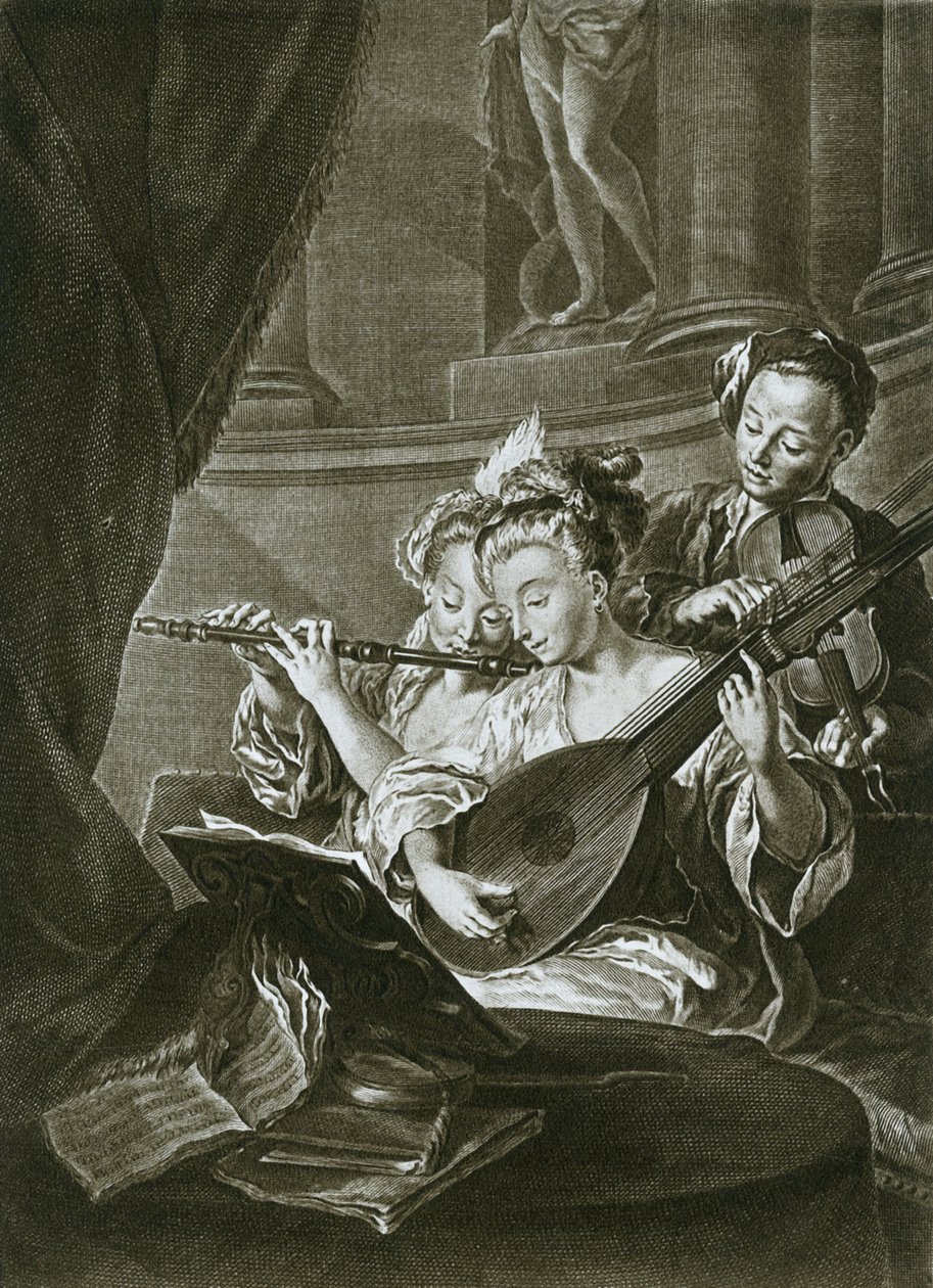 Flûte, violon et chitarrone George Frederick Handel jeune musicien à Hambourg, XVIIIe siècle - Unbekannt