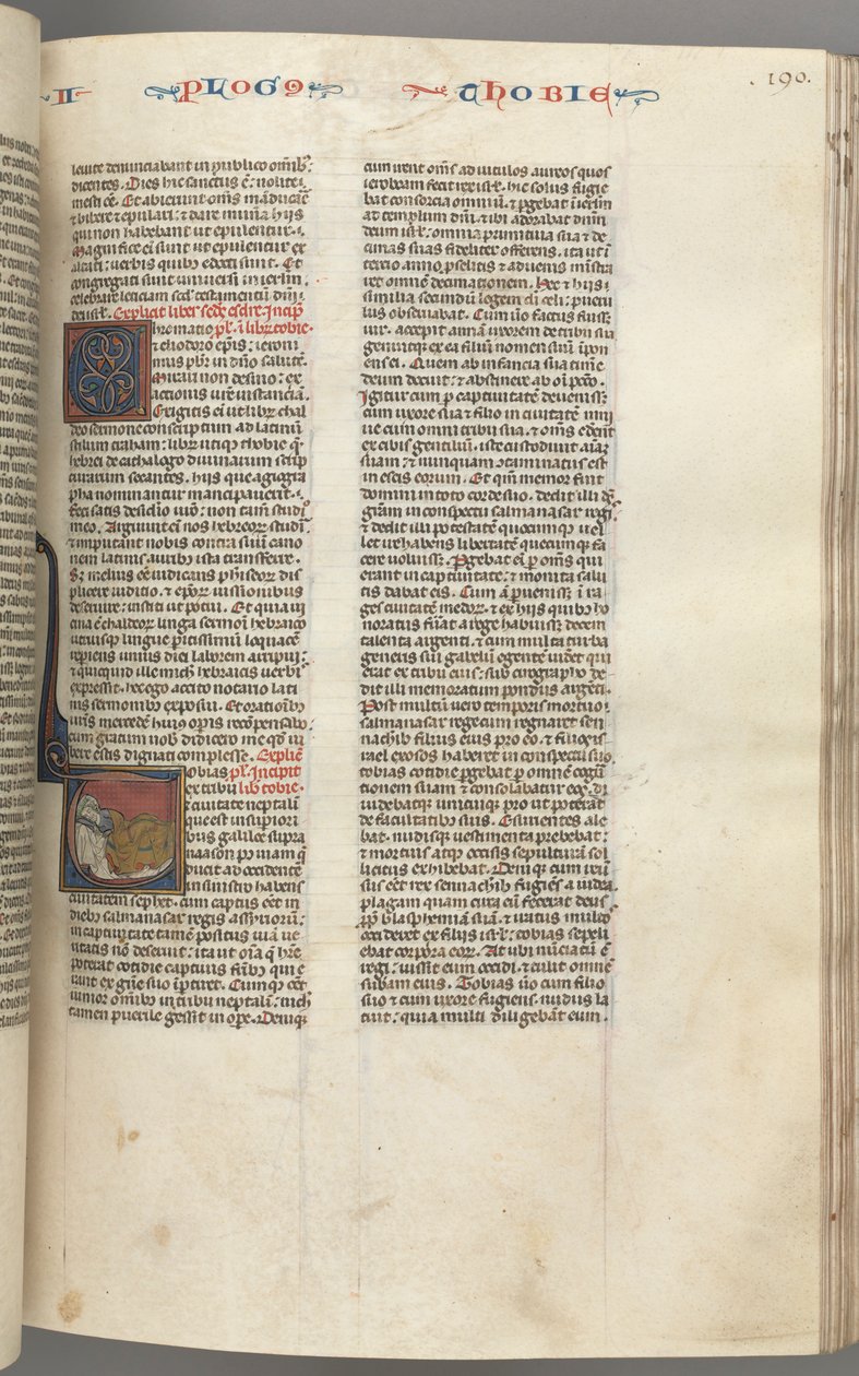 Fol. 190r, Tobie, initiale historiée T, Tobie dormant sur un lit, vers 1275-1300 - Unbekannt