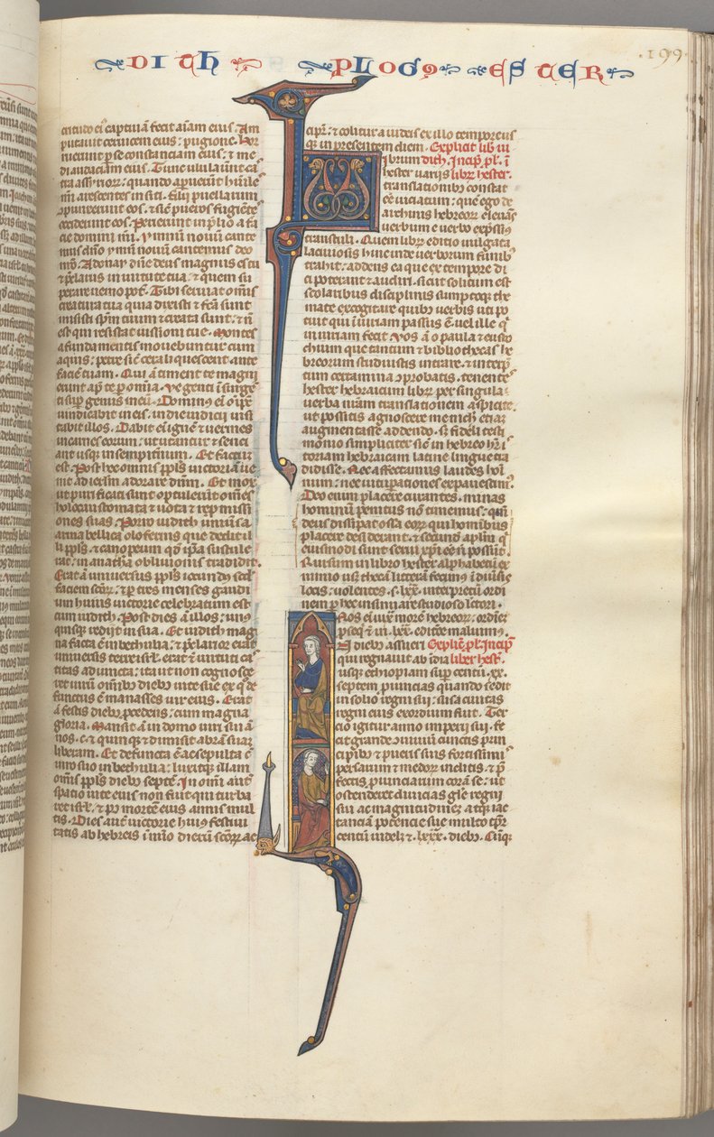 Fol. 199r, Esther, initiale historiée, deux figures masculines assises, vers 1275-1300 - Unbekannt