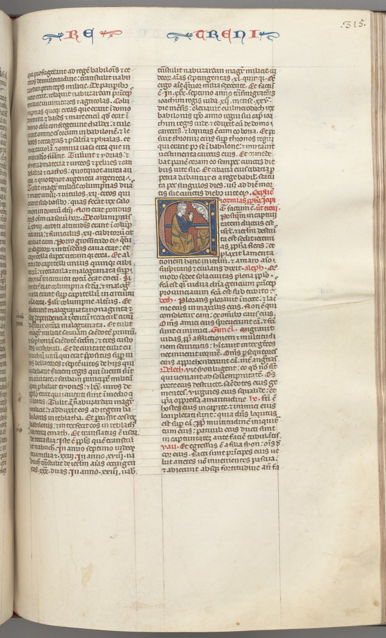 Fol. 315r, Lamentations, initiale historiée E, Jérémie agenouillé priant devant un buste de Dieu, vers 127 - Unbekannt