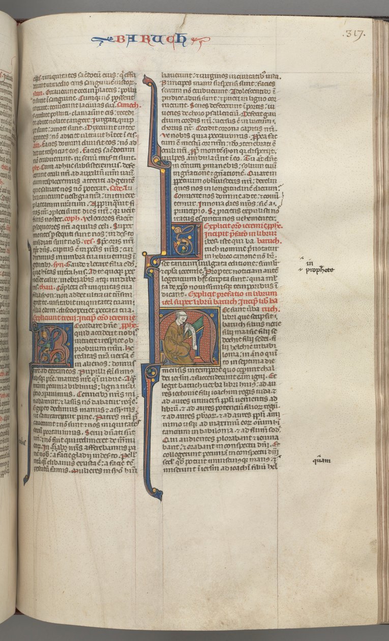 Fol. 317r, Baruch, initiale historiée H, Baruch assis à un bureau écrivant sur un parchemin - Unbekannt