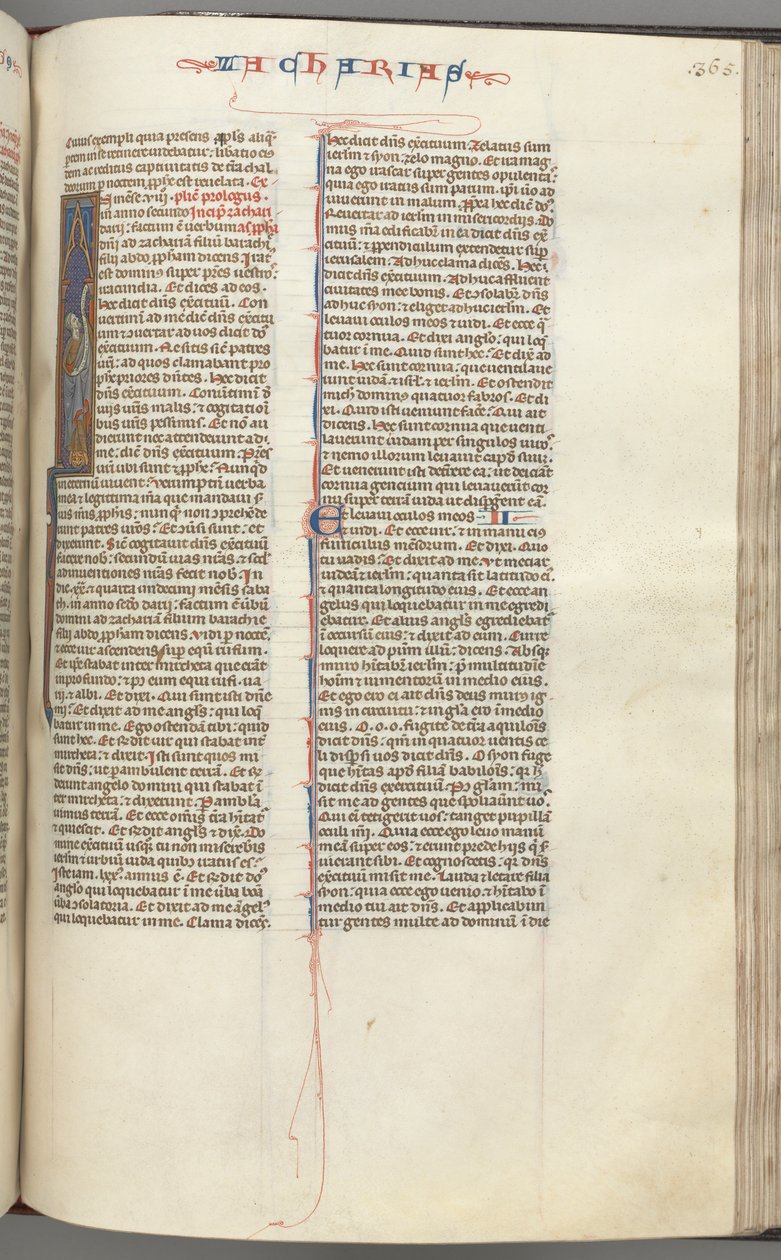 Fol. 365r, Zacharie, initiale historiée I, Zacharie debout avec un parchemin, vers 1275-1300 - Unbekannt