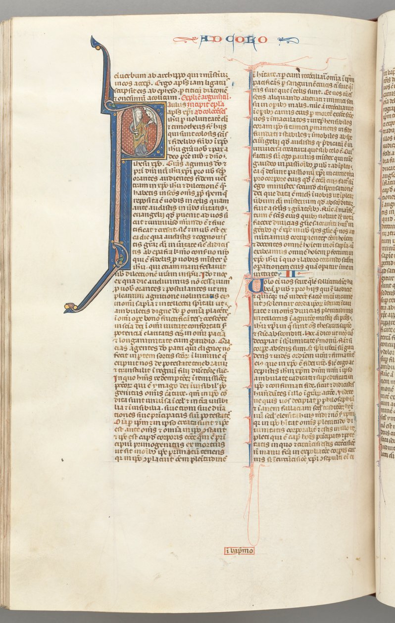Fol. 453v, Colossiens, initiale historiée P, Paul parlant au buste de Dieu au-dessus, vers 127 - Unbekannt