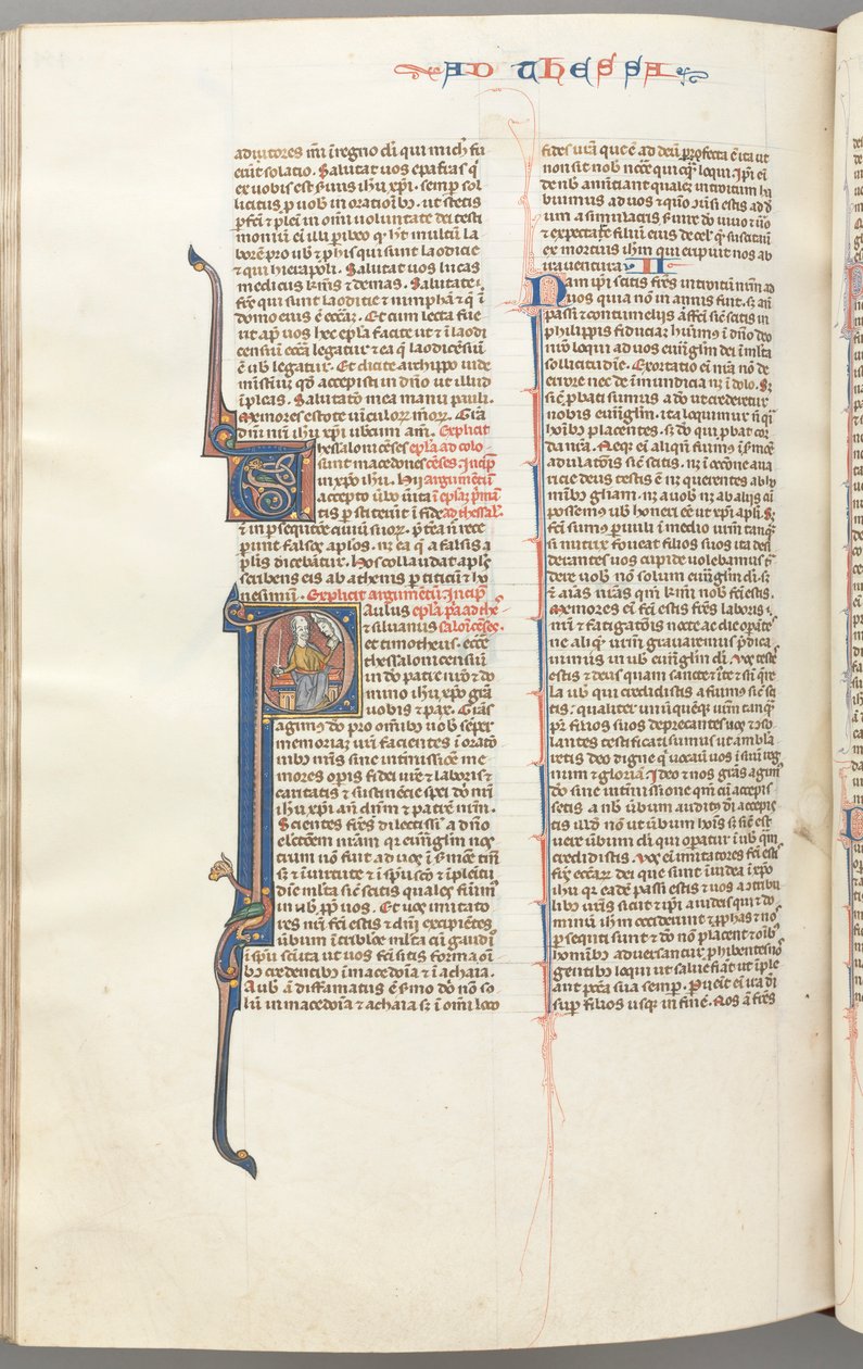Fol. 454v, Thessaloniciens I, initiale historiée P, Paul assis avec une épée et un livre, vers 1275-1300 - Unbekannt