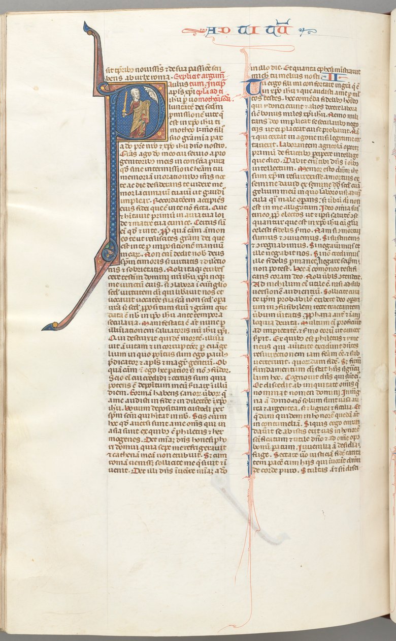 Fol. 457v, Timothée II, initiale historiée P, Paul parlant au buste de Dieu au-dessus, vers 1275-1300 - Unbekannt