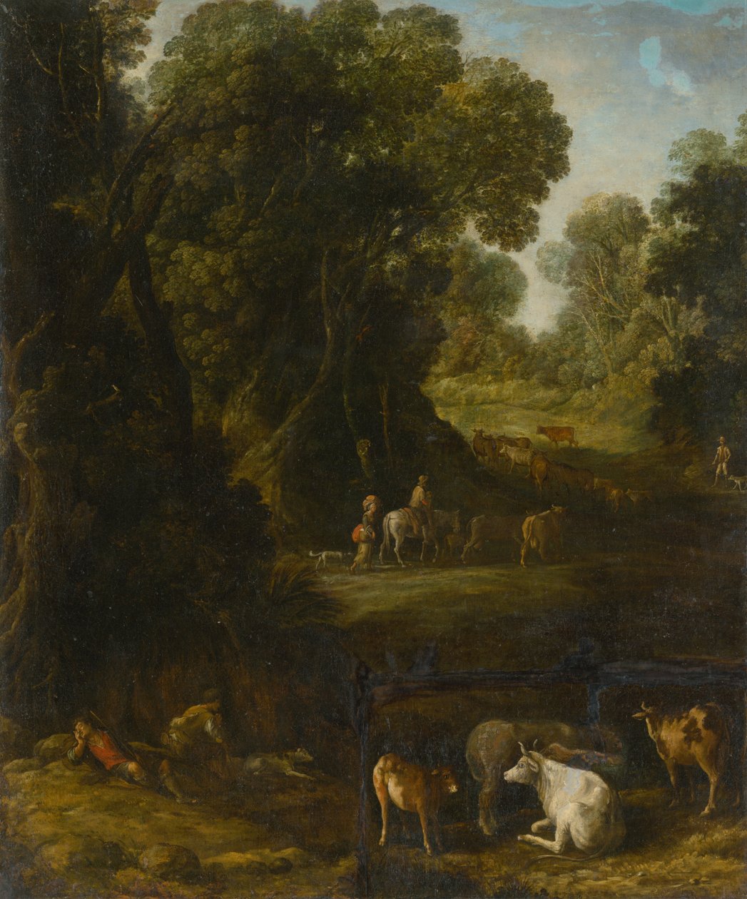 Intérieur de forêt avec voyageurs et gardiens de troupeaux - Unbekannt
