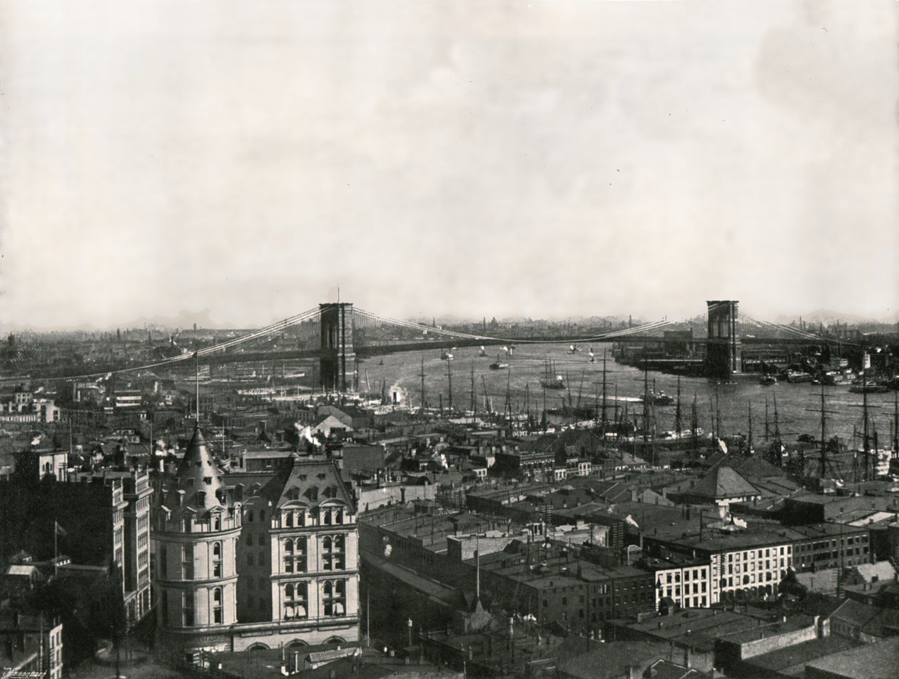 Vue générale montrant le pont de Brooklyn, New York, USA, 1895 - Unbekannt