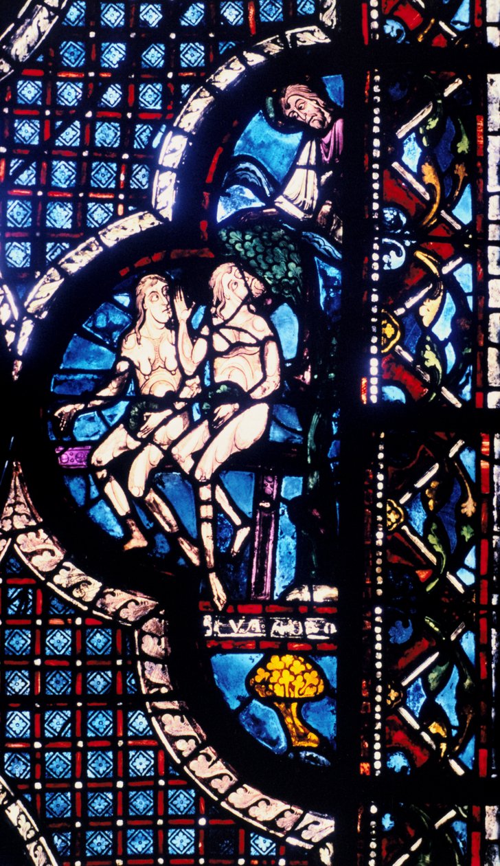 Dieu confronte Adam et Ève, vitrail, cathédrale de Chartres, France, 1205-1215 - Unbekannt