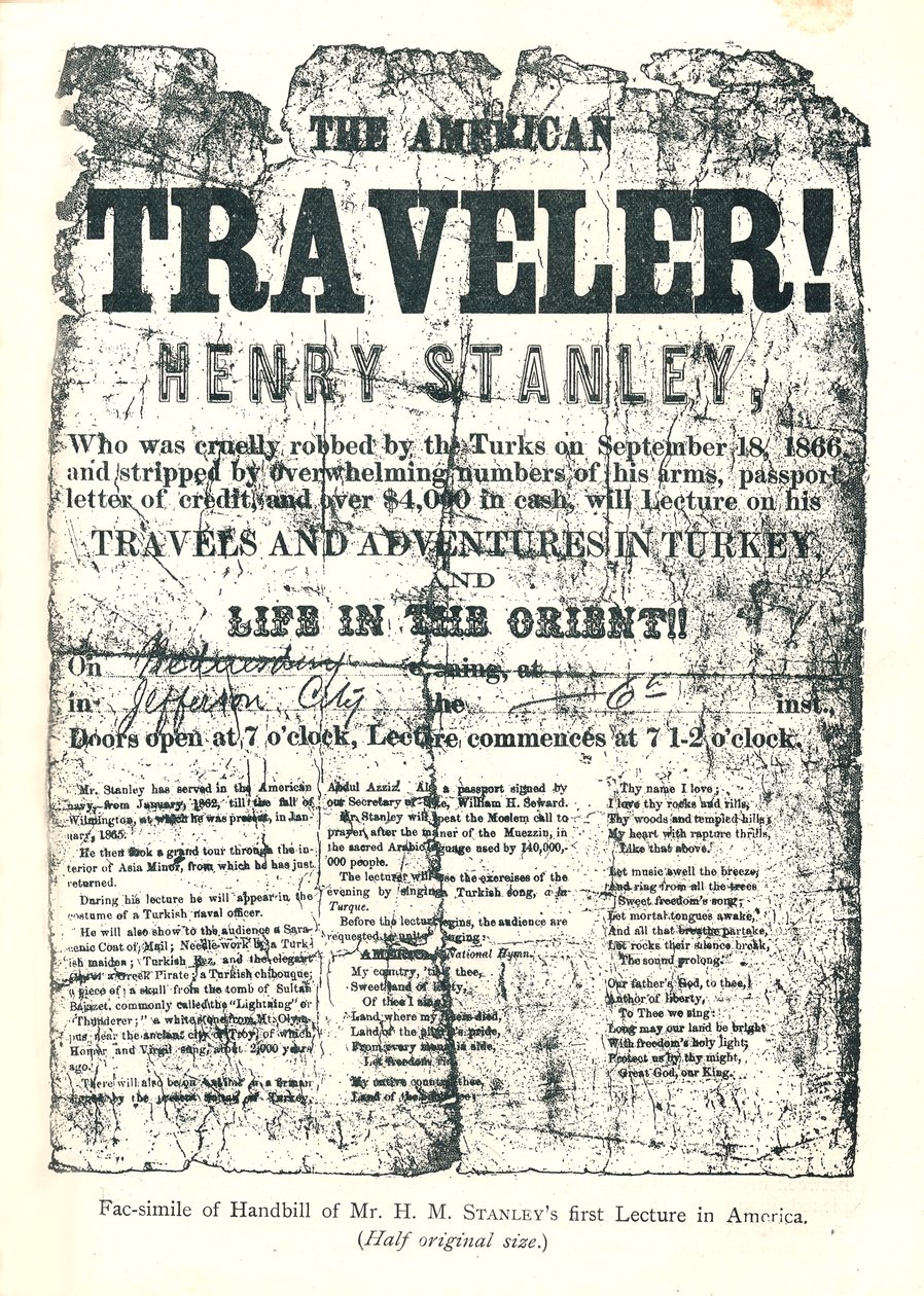 Henry M. Stanley, Affiche de la tournée de conférences en Amérique, À 31 ans a découvert le Dr. Livingstone en Afrique - Unbekannt