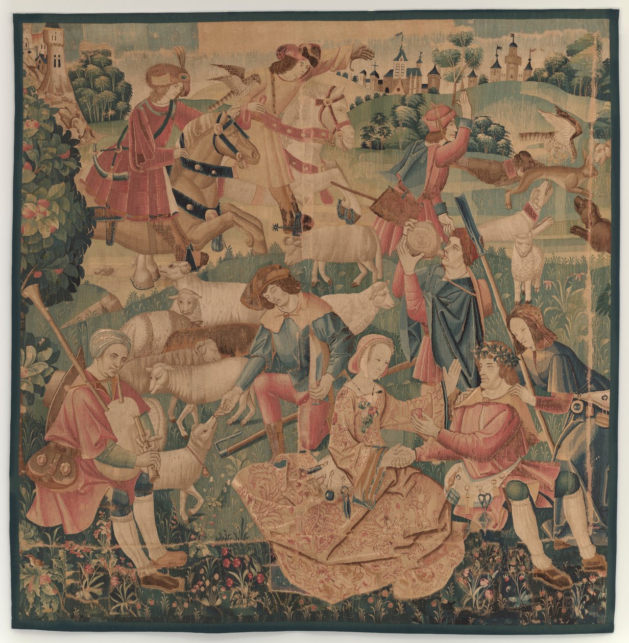 Scènes de chasse et pastorales, avec un héros couronné entre des dames, vers 1510 - Unbekannt