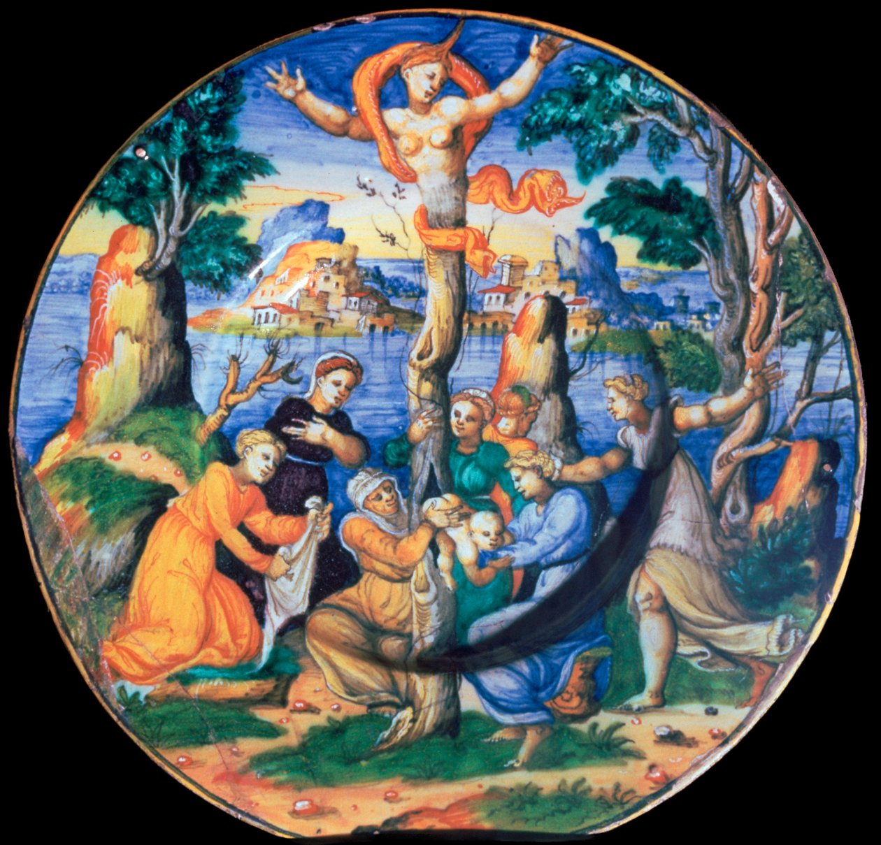 Assiette en terre cuite italienne montrant la naissance d
