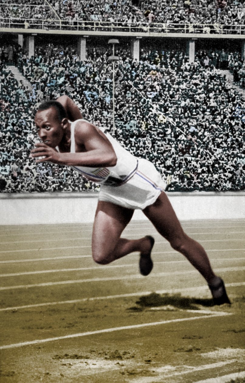Jesse Owens au départ du 200 mètres aux Jeux olympiques de Berlin, 1936 - Unbekannt