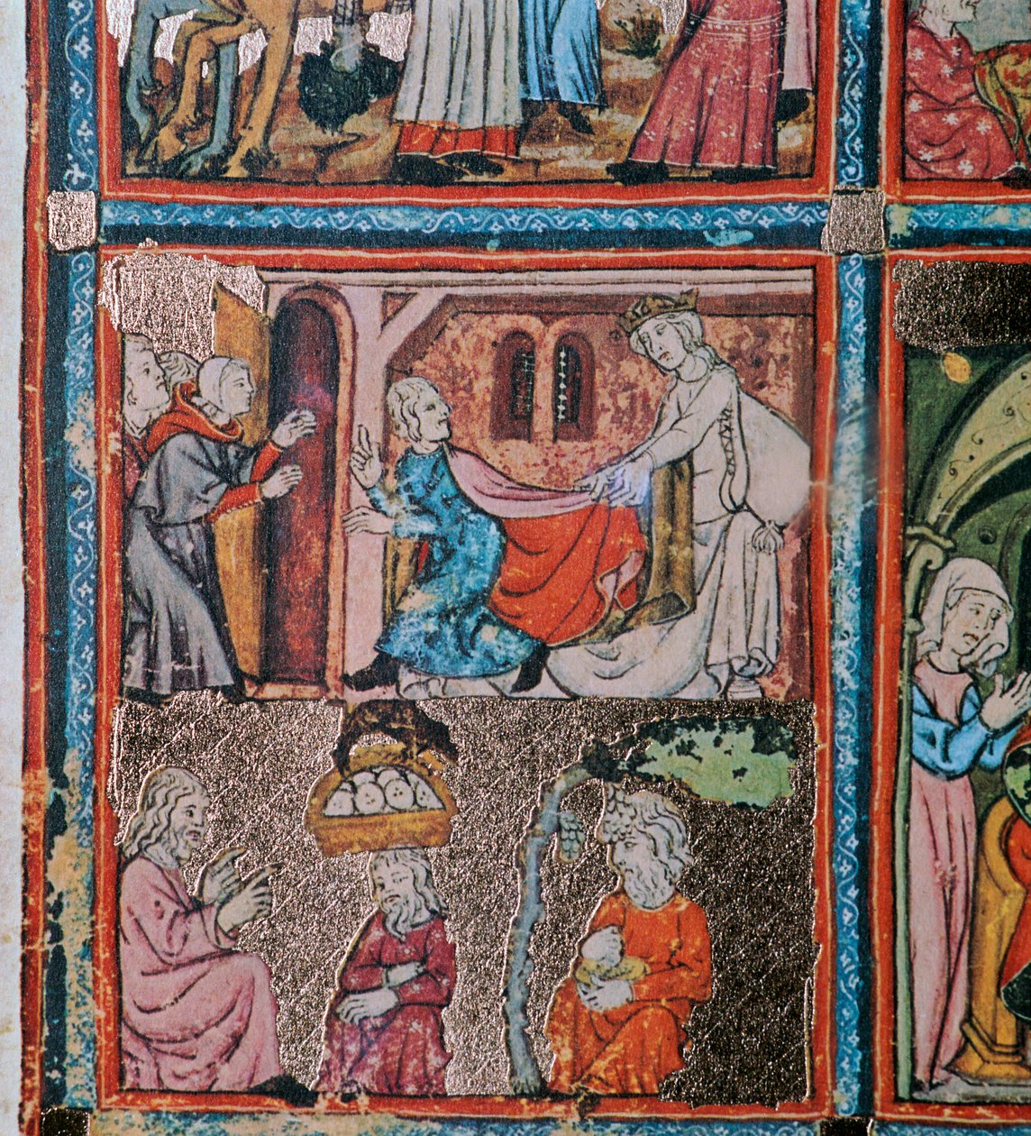 Joseph et la femme de Potiphar et Joseph en prison interprétant des rêves, 14ème siècle - Unbekannt