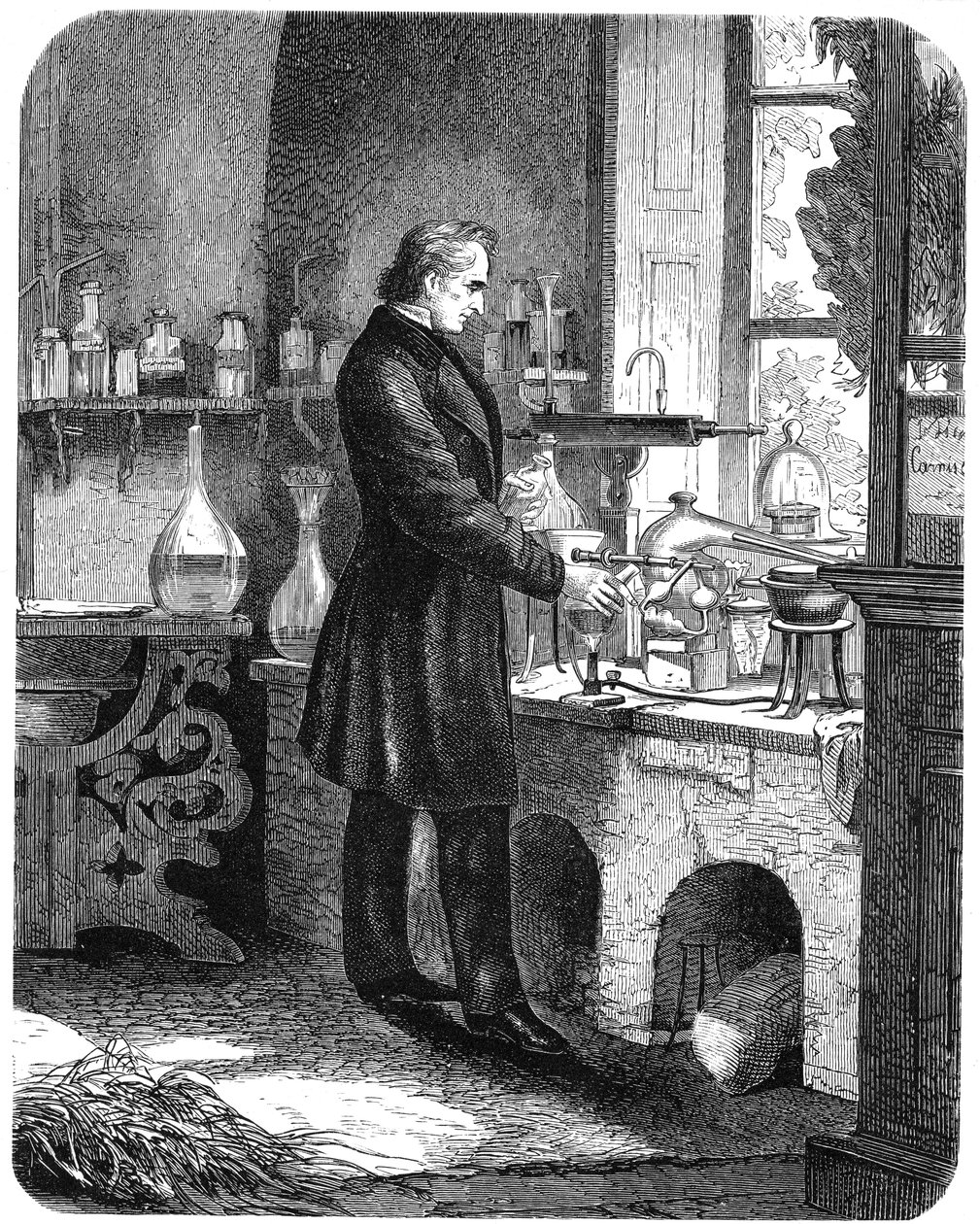 Justus von Liebig, chimiste allemand, travaillant dans son laboratoire, milieu du XIXe siècle vers 1885 - Unbekannt