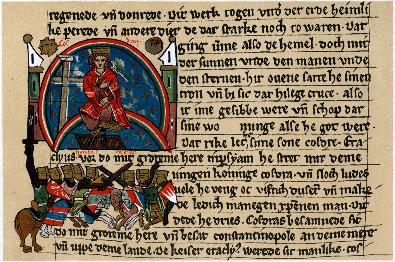 Khosrau II de Perse avec croix et colombe, sur son trône mécanique - Unbekannt
