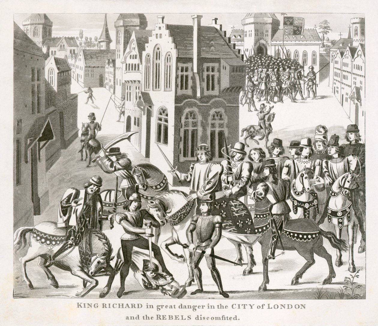 Le roi Richard II confrontant les rebelles, révolte des paysans, Londres, 1381, 19ème siècle - Unbekannt