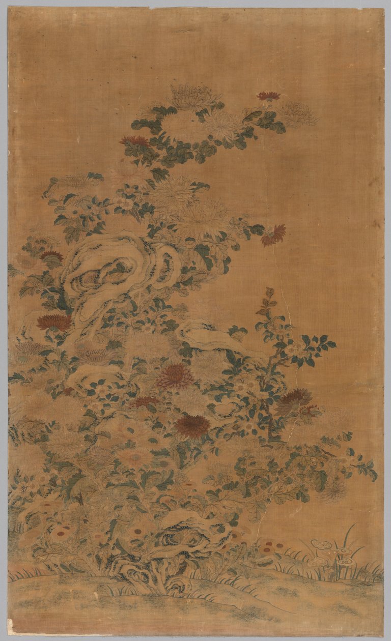 Panneau Ko Ssu : Rochers et chrysanthèmes, 1700s - 1800s - Unbekannt