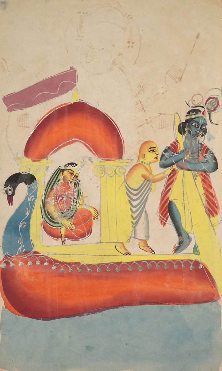 Krishna transportant Radha à travers la rivière Yamuna, 1800s - Unbekannt