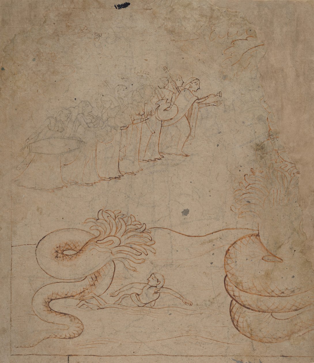 Krishna dompte le serpent Kaliya dans la rivière Yamuna..., vers 1780 - Unbekannt