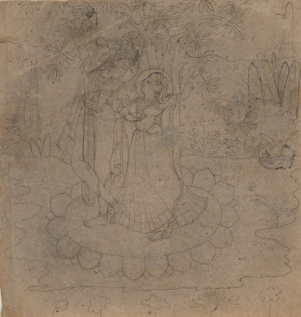 Krishna et Radha Debout sur un Lotus, fin XIXe-début XXe siècle - Unbekannt