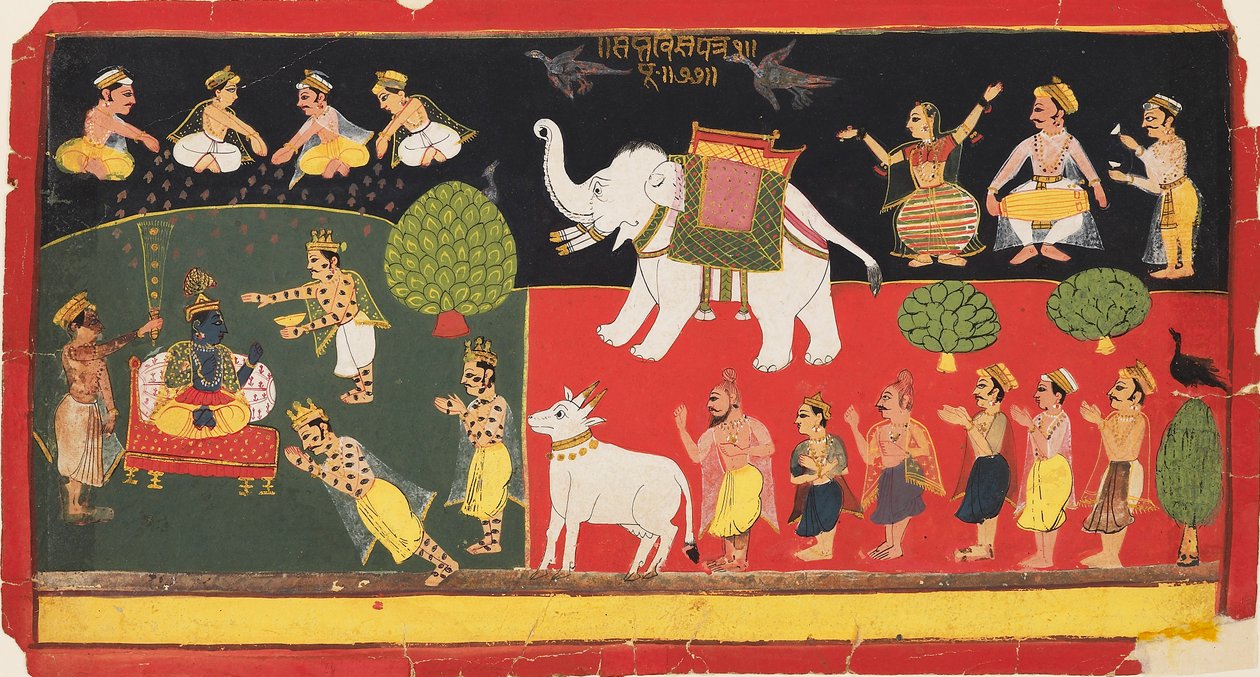 Krishna vénéré par Indra arrivant sur un éléphant blanc, vers 1720 - Unbekannt