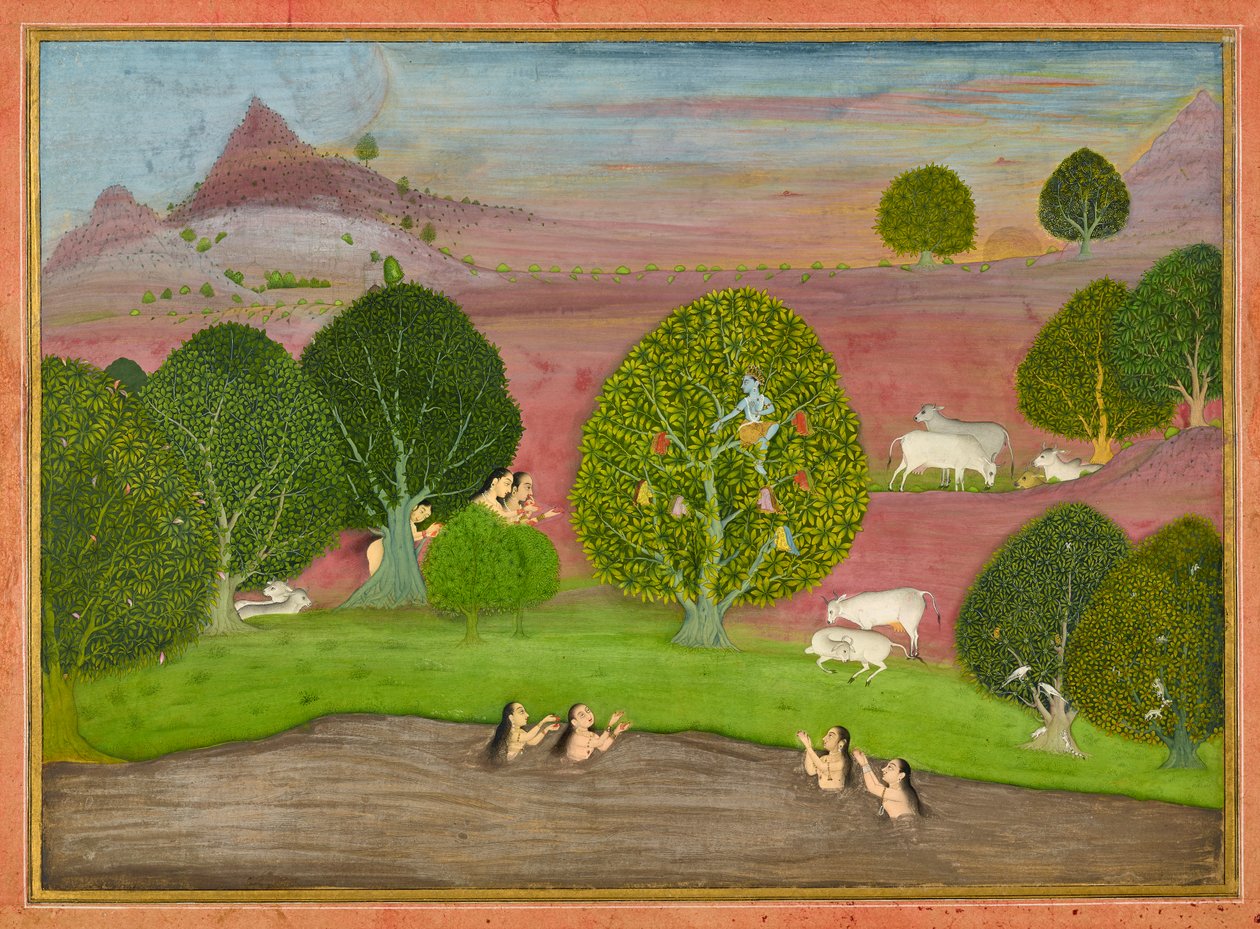 Krishna vole les vêtements des gopis, folio d