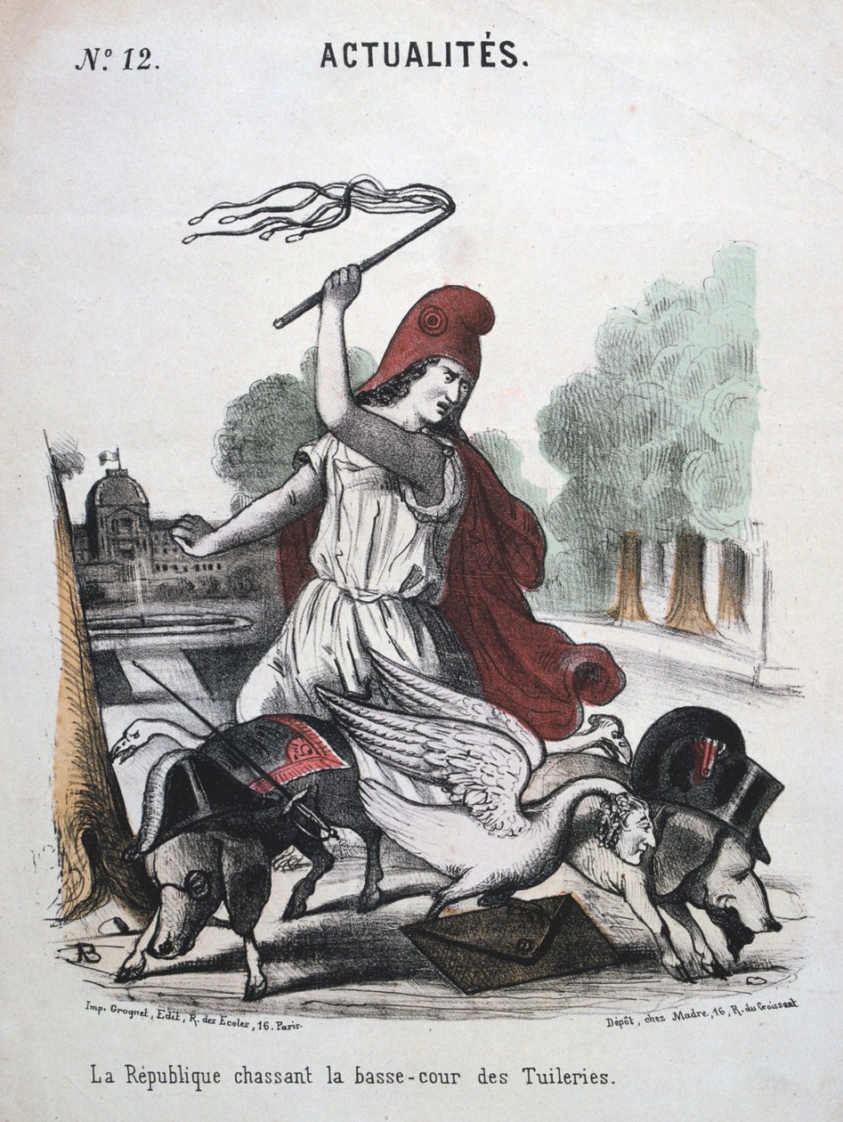 La République chassant la basse-cour des Tuileries, caricature allégorique, 1870-1871 - Unbekannt