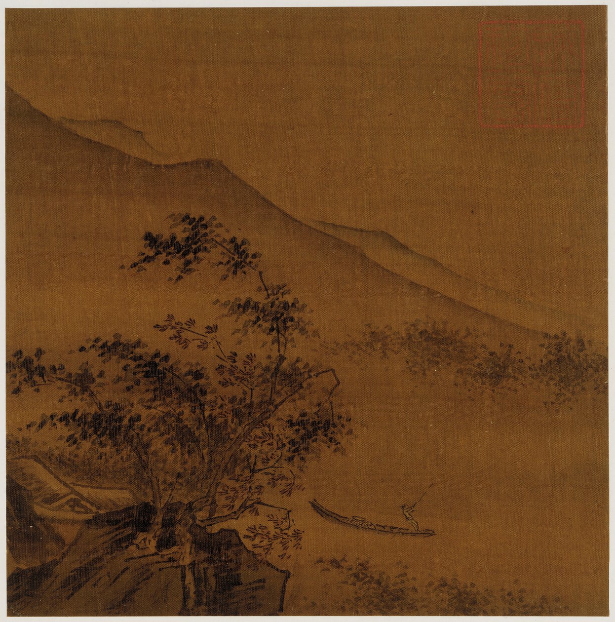 Paysage : collines, rochers, arbres, maison et un bateau - Unbekannt