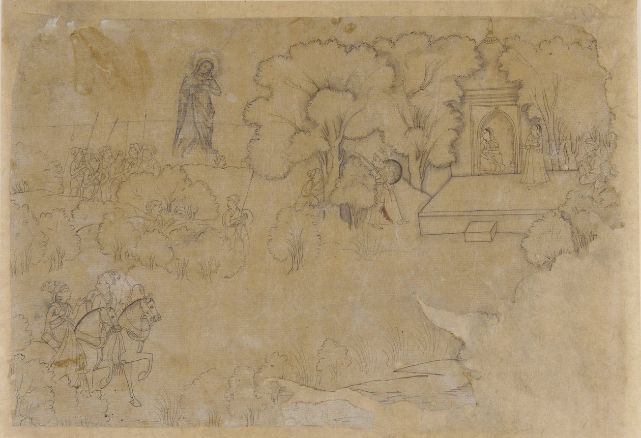 Paysage avec une figure de la Vierge Marie, XVIIe siècle - Unbekannt
