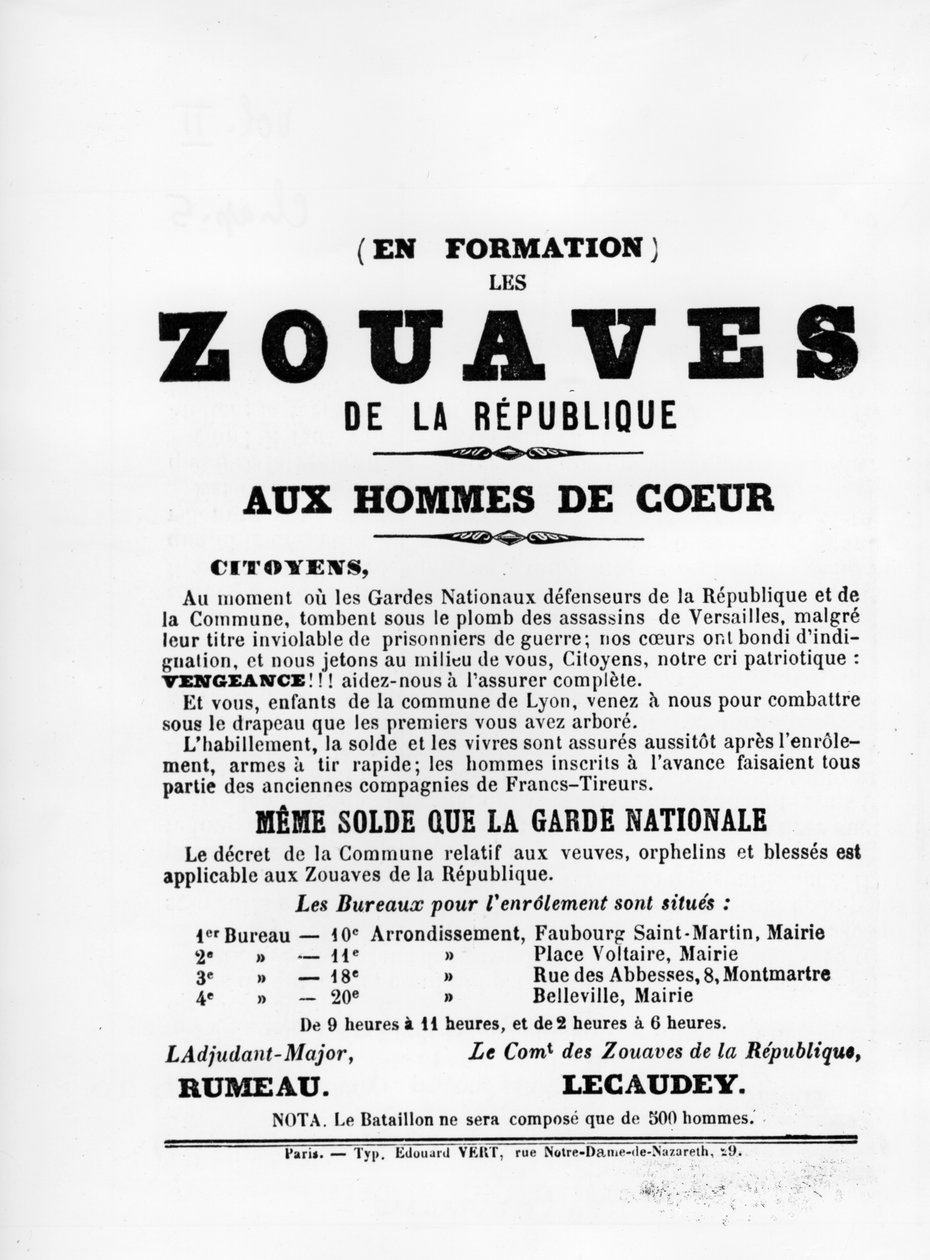 Les Zouaves, des affiches politiques françaises de la Commune de Paris, mai 1871 - Unbekannt