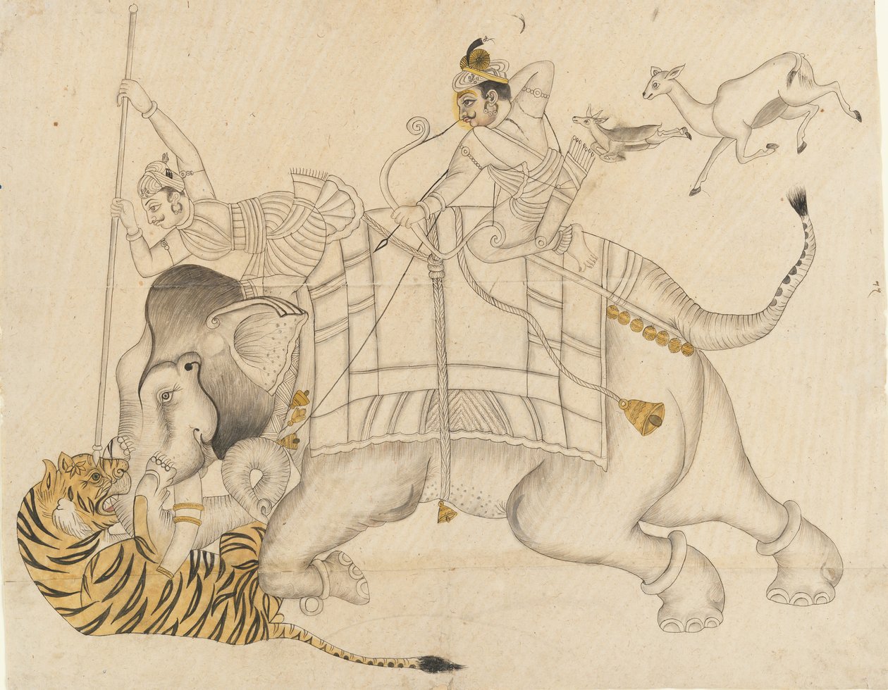 Maharao Shatru Sal II chassant un tigre, vers 1866-89 - Unbekannt