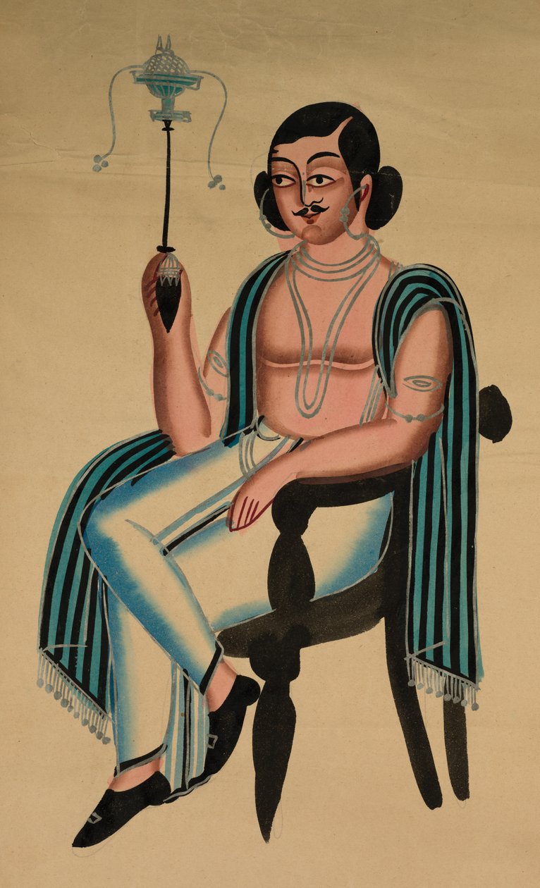 Homme assis dans une chaise européenne fumant une pipe Margila, c. 1880 - Unbekannt