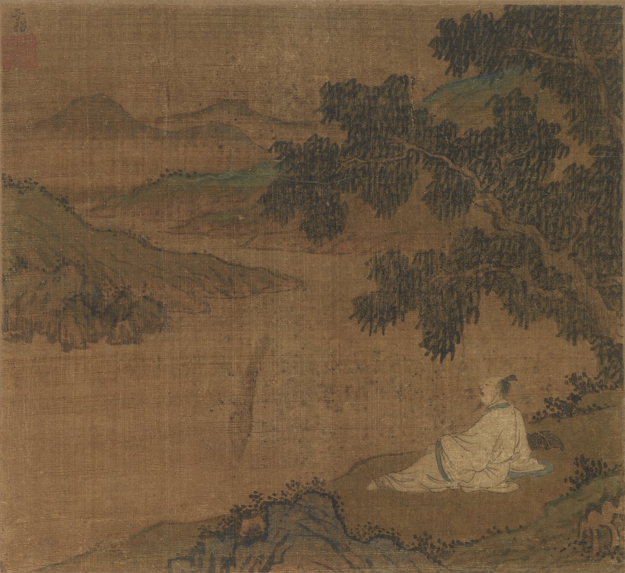 Homme sur une colline sous un arbre surplombant une rivière, dynastie Ming - Unbekannt