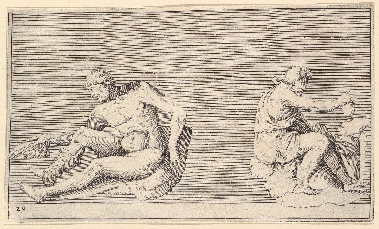 Homme avec aile, homme avec vase et chien - Unbekannt