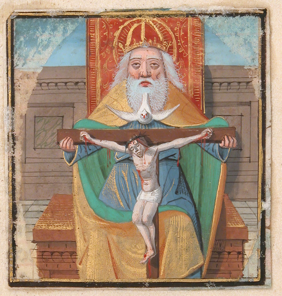 Enluminure de manuscrit avec la Trinité, d