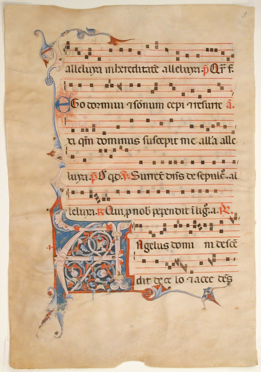 Feuille de manuscrit avec initiale foliée A, d