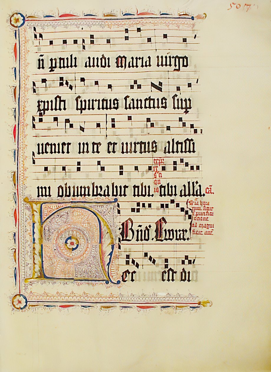 Feuille de manuscrit avec initiale H, d
