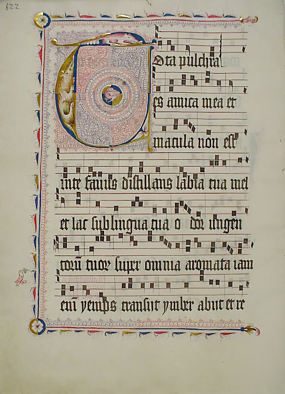 Feuille de manuscrit avec initiale T, d
