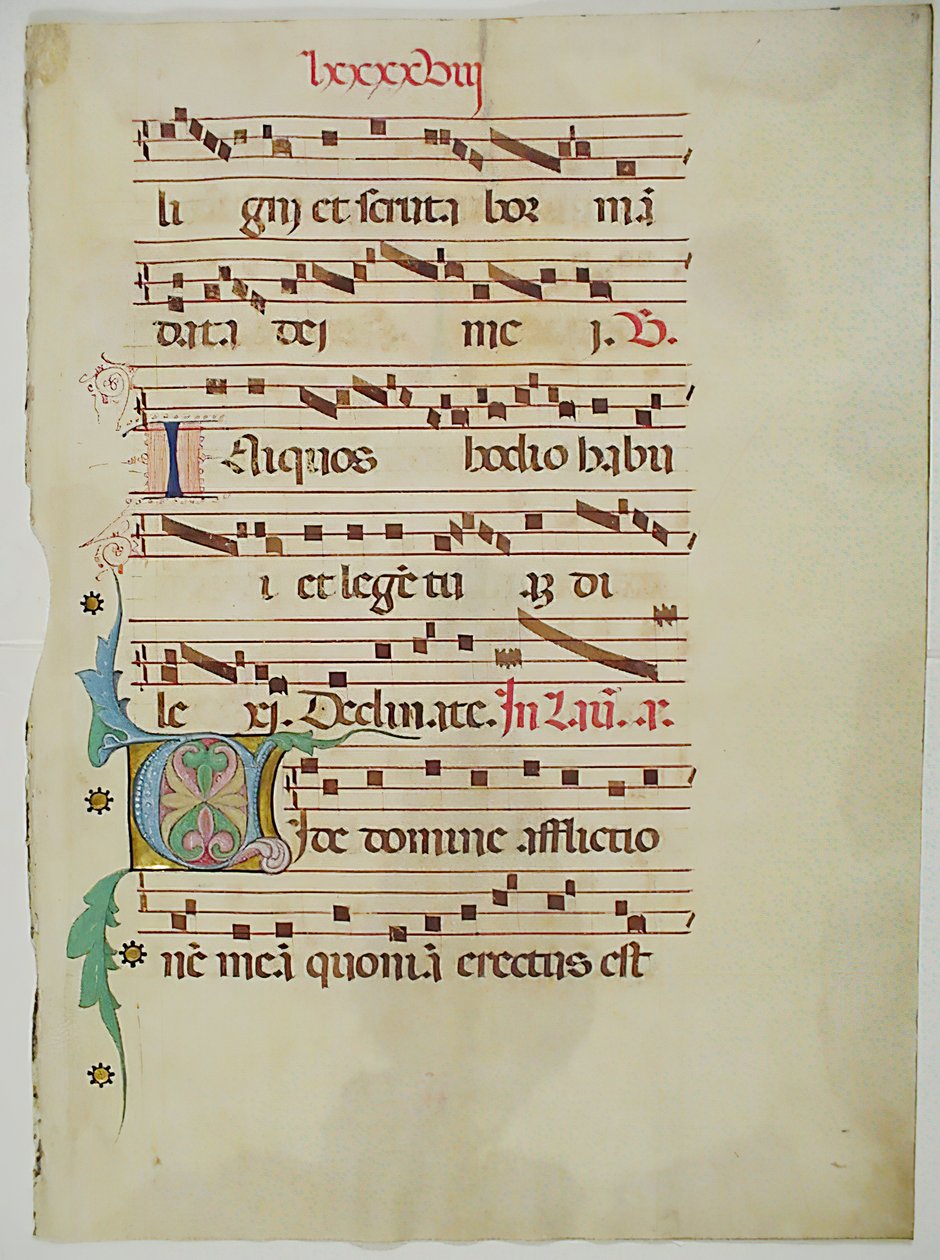 Feuille de manuscrit avec initiale V, d
